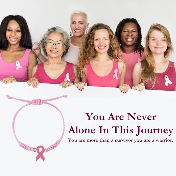 Breast Cancer Awareness Bracelets Pink Ribbon Adjustable Gift for Survivors - Picture 7 of 7